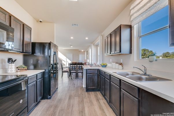 Dining room, Interior, Kitchen, Recessed Lighting, Wood Texture Flooring