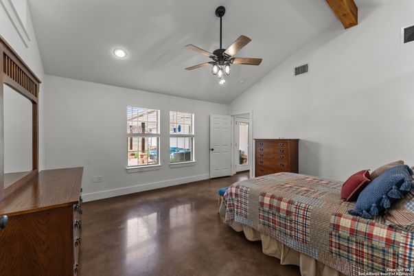 Bedroom, Interior, Recessed Lighting, Wooden Beams
