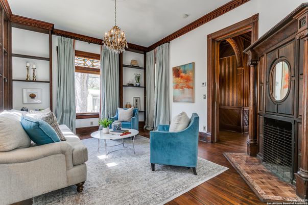 Chandelier, Fireplace, Interior, Living room, Wood Texture Flooring