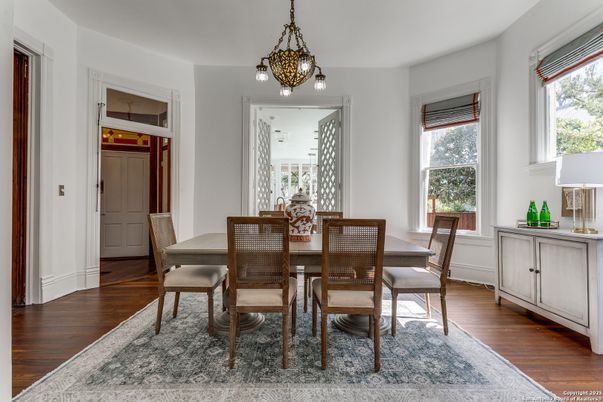 Dining room, Interior, Pendant Lights, Wood Texture Flooring