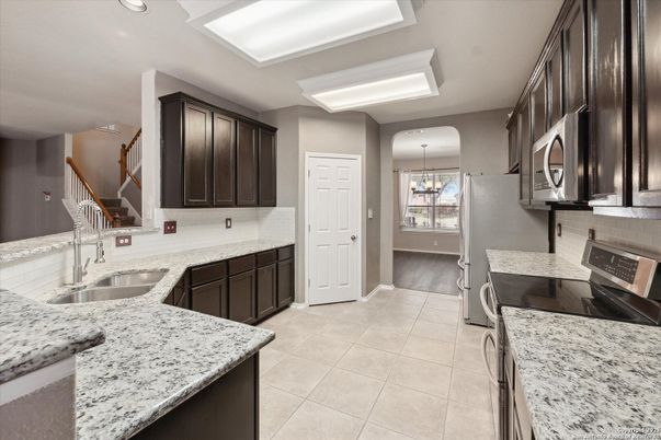 Chandelier, Interior, Kitchen, Pendant Lights, Recessed Lighting, Wood Texture Flooring