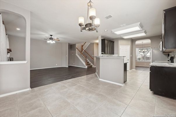 Chandelier, Interior, Kitchen, Recessed Lighting, Wood Texture Flooring