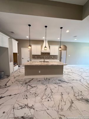 Interior, Kitchen, Marble, Pendant Lights, Recessed Lighting