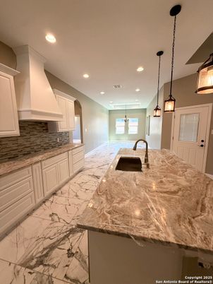 Interior, Kitchen, Marble, Pendant Lights, Recessed Lighting