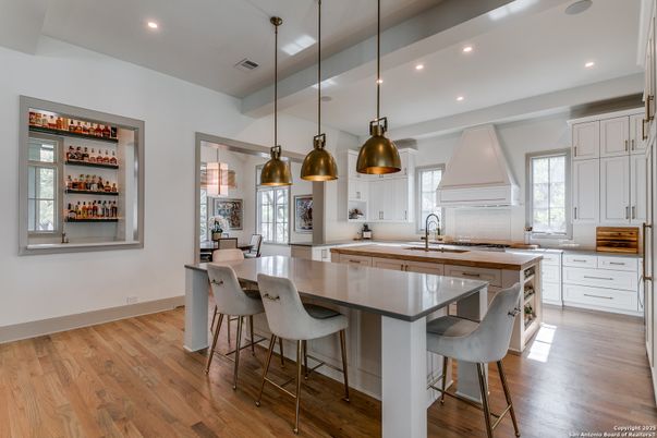 Interior, Kitchen, Pendant Lights, Recessed Lighting, Wood Texture Flooring
