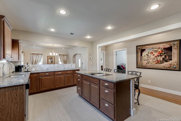 Interior, Kitchen, Pendant Lights, Recessed Lighting, Wood Texture Flooring