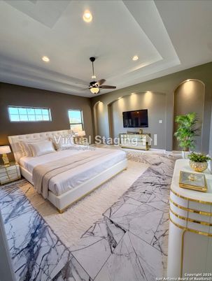 Bedroom, Interior, Marble, Recessed Lighting