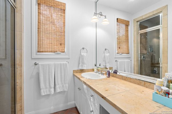 Bathroom, Dual Sink Vanities, Glass Shower, Interior, Tile Countertops