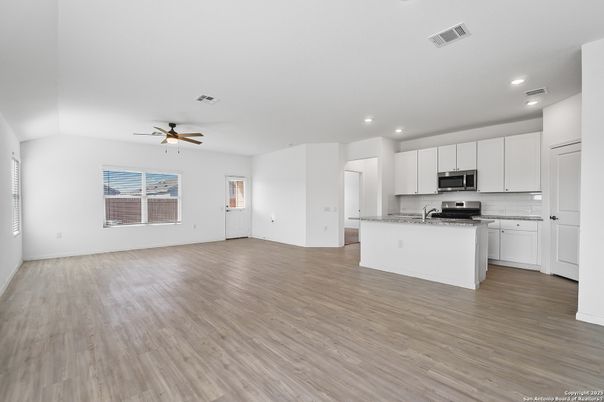 Empty room, Interior, Kitchen, Recessed Lighting, Wood Texture Flooring