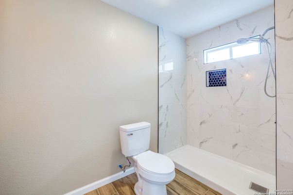 Bathroom, Interior, Marble Walls, Wood Texture Flooring