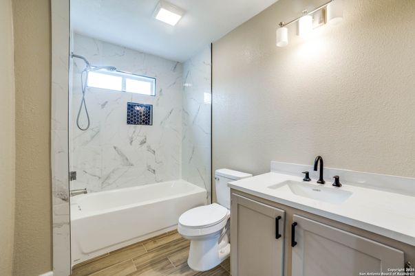 Bathroom, Interior, Marble Walls, Wood Texture Flooring