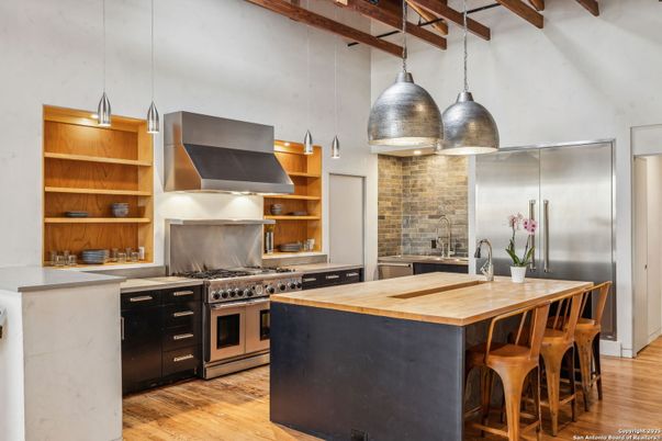 Interior, Kitchen, Pendant Lights, Stainless Steel Appliances, Wood Texture Flooring