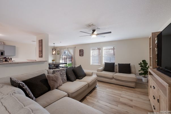 Dining room, Interior, Living room, Pendant Lights, Wood Texture Flooring