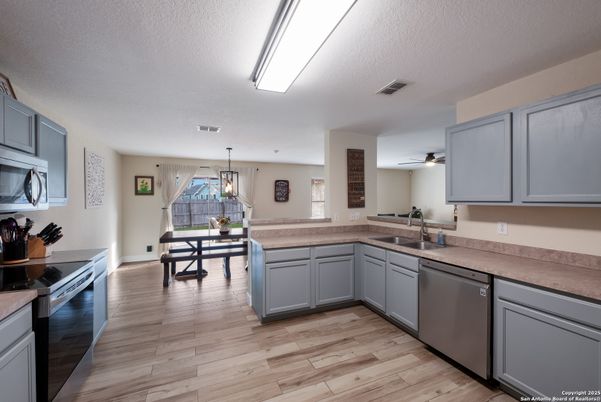 Dining room, Interior, Kitchen, Pendant Lights, Wood Texture Flooring