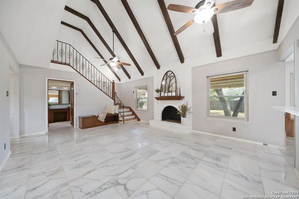Fireplace, Interior, Marble, Wooden Beams
