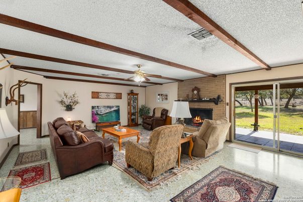 Fireplace, Interior, Living room, Stone Walls, Wooden Beams