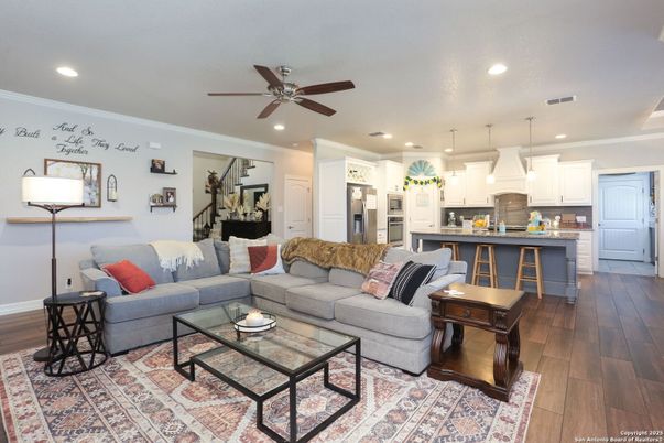 Interior, Kitchen, Living room, Pendant Lights, Recessed Lighting, Wood Texture Flooring