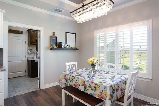 Chandelier, Dining room, Interior, Wood Texture Flooring