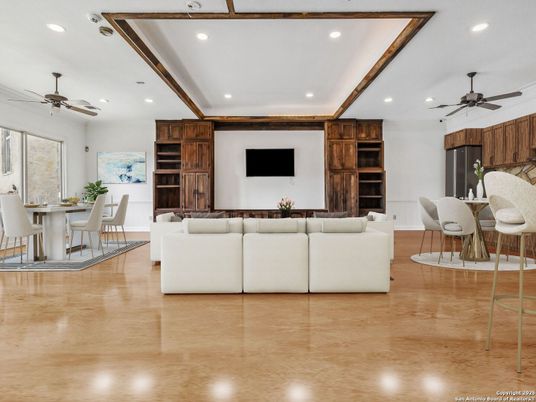 Dining room, Interior, Living room, Recessed Lighting, Wood Texture Flooring