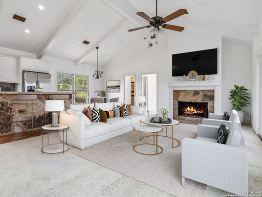Dining room, Fireplace, Interior, Kitchen, Living room, Pendant Lights, Recessed Lighting