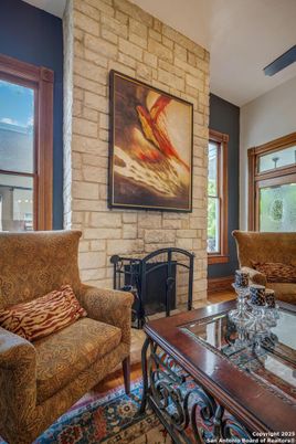 Fireplace, Interior, Living room, Stone Walls, Wood Texture Flooring