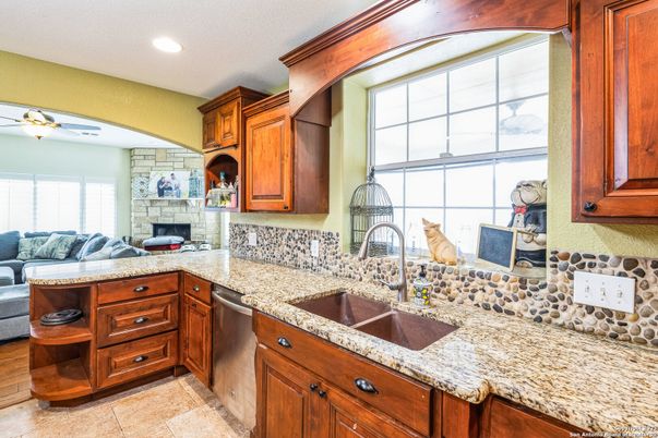 Interior, Kitchen, Recessed Lighting, Stone Walls