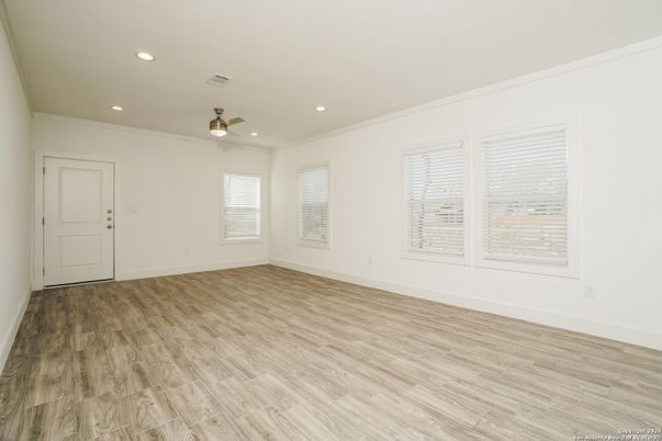 Empty room, Interior, Recessed Lighting, Wood Texture Flooring
