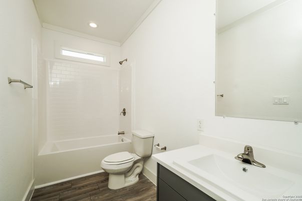 Bathroom, Interior, Recessed Lighting, Wood Texture Flooring