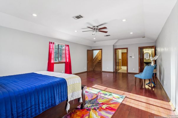 Bedroom, Interior, Recessed Lighting, Wood Texture Flooring