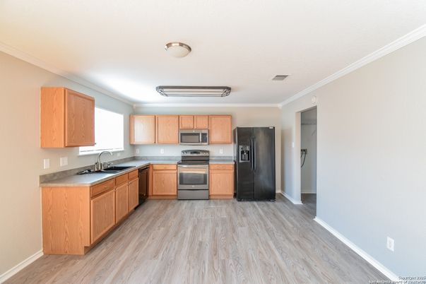 Interior, Kitchen, Stainless Steel Appliances, Wood Texture Flooring