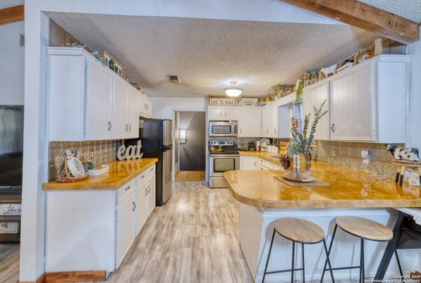 Interior, Kitchen, Stainless Steel Appliances, Wooden Beams, Wood Texture Flooring