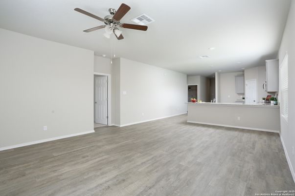 Empty room, Interior, Kitchen, Recessed Lighting, Wood Texture Flooring