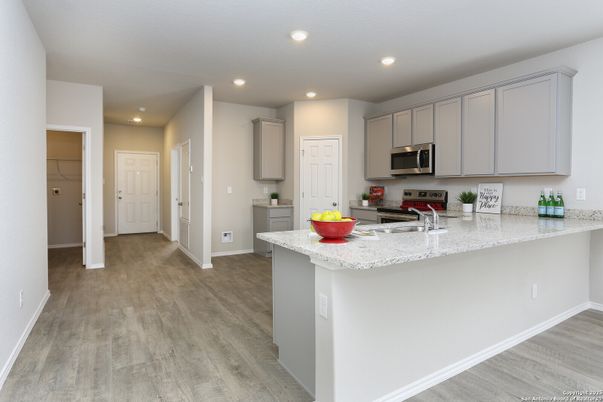 Interior, Kitchen, Recessed Lighting, Wood Texture Flooring