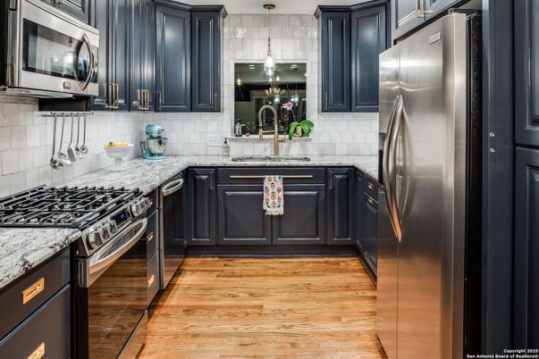 Interior, Kitchen, Pendant Lights, Stainless Steel Appliances, Wood Texture Flooring