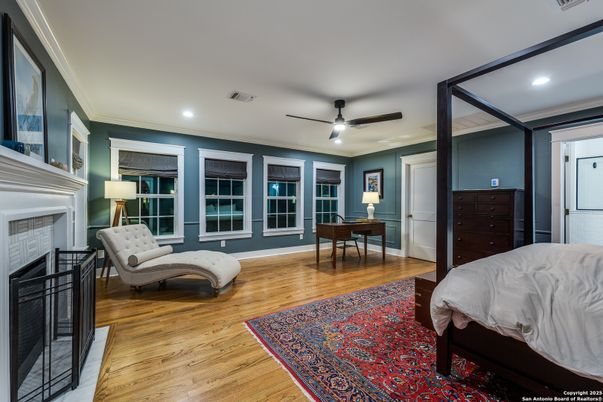 Bedroom, Billiard Table, Fireplace, Game Room, Interior, Recessed Lighting, Wood Texture Flooring