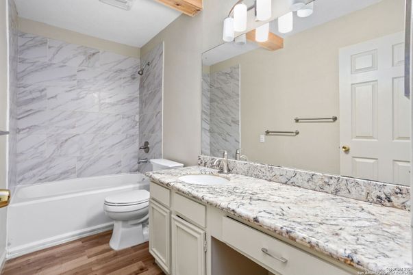 Bathroom, Interior, Marble Walls, Wood Texture Flooring