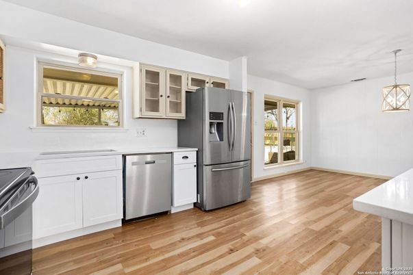 Interior, Kitchen, Pendant Lights, Stainless Steel Appliances, Wood Texture Flooring