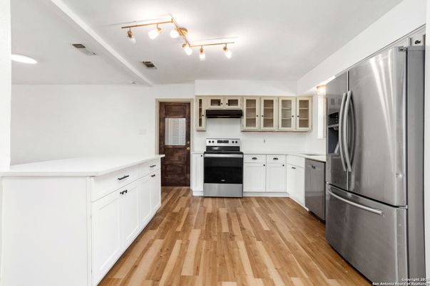 Interior, Kitchen, Stainless Steel Appliances, Wood Texture Flooring