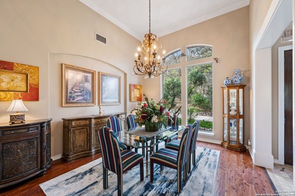 Chandelier, Dining room, Interior, Wood Texture Flooring