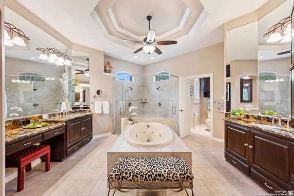 Bathroom, Dual Sink Vanities, Glass Shower, Interior, Recessed Lighting