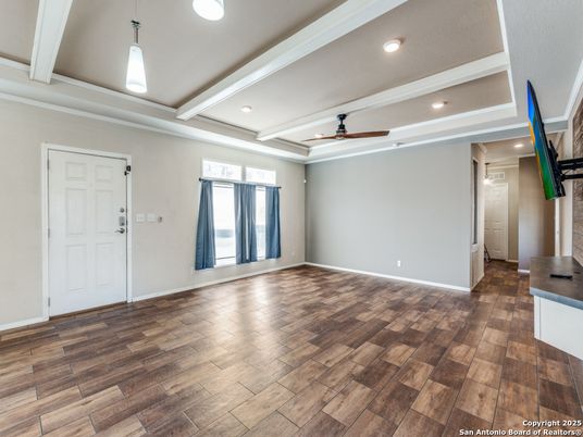 Empty room, Interior, Pendant Lights, Recessed Lighting, Wood Texture Flooring