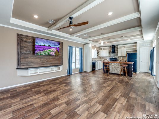 Interior, Kitchen, Pendant Lights, Recessed Lighting, Wood Texture Flooring