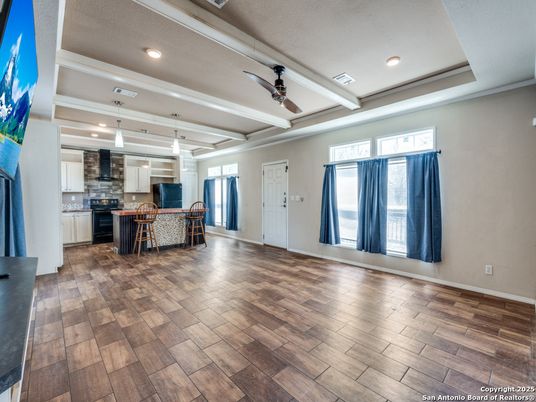 Interior, Kitchen, Pendant Lights, Recessed Lighting, Wood Texture Flooring