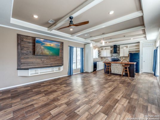 Interior, Kitchen, Pendant Lights, Recessed Lighting, Wood Texture Flooring