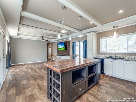 Interior, Kitchen, Pendant Lights, Recessed Lighting, Wood Texture Flooring