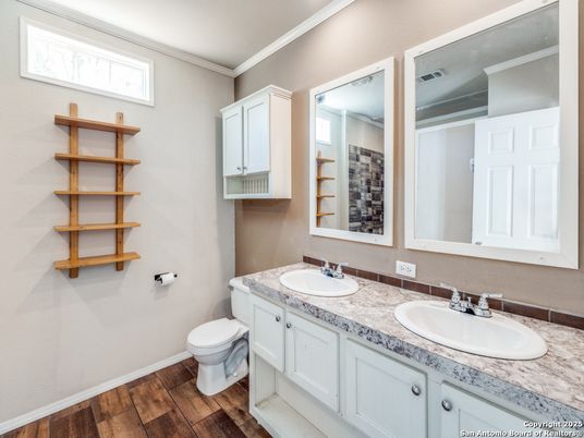 Bathroom, Dual Sink Vanities, Interior, Wood Texture Flooring
