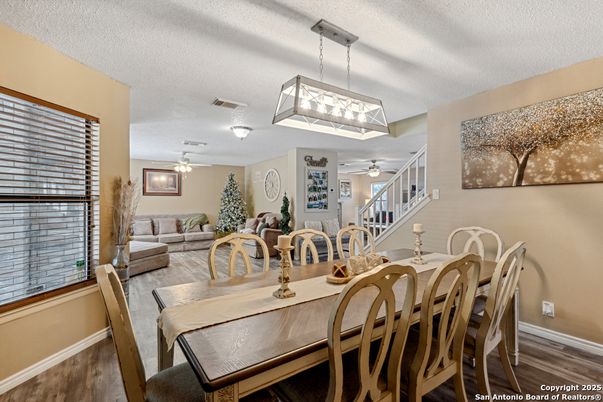 Dining room, Interior, Living room, Pendant Lights, Wood Texture Flooring