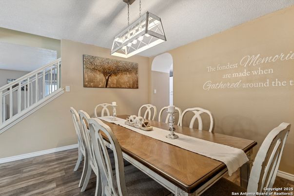 Dining room, Interior, Pendant Lights, Wood Texture Flooring