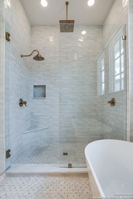 Bathroom, Free Standing Baths, Glass Shower, Interior, Recessed Lighting