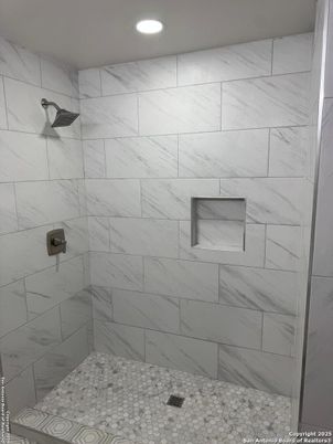 Bathroom, Glass Shower, Interior, Marble Walls, Recessed Lighting